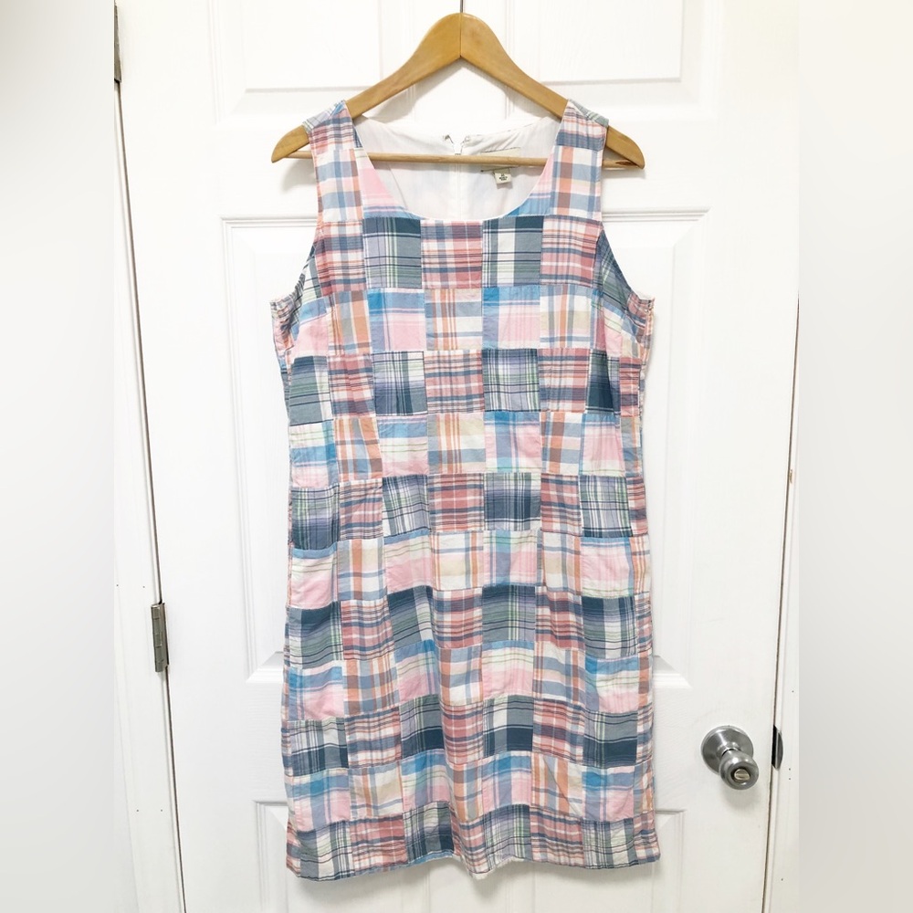 L.L. Bean Pink and Blue Sleeveless Plaid Sundress Vintage Size 12